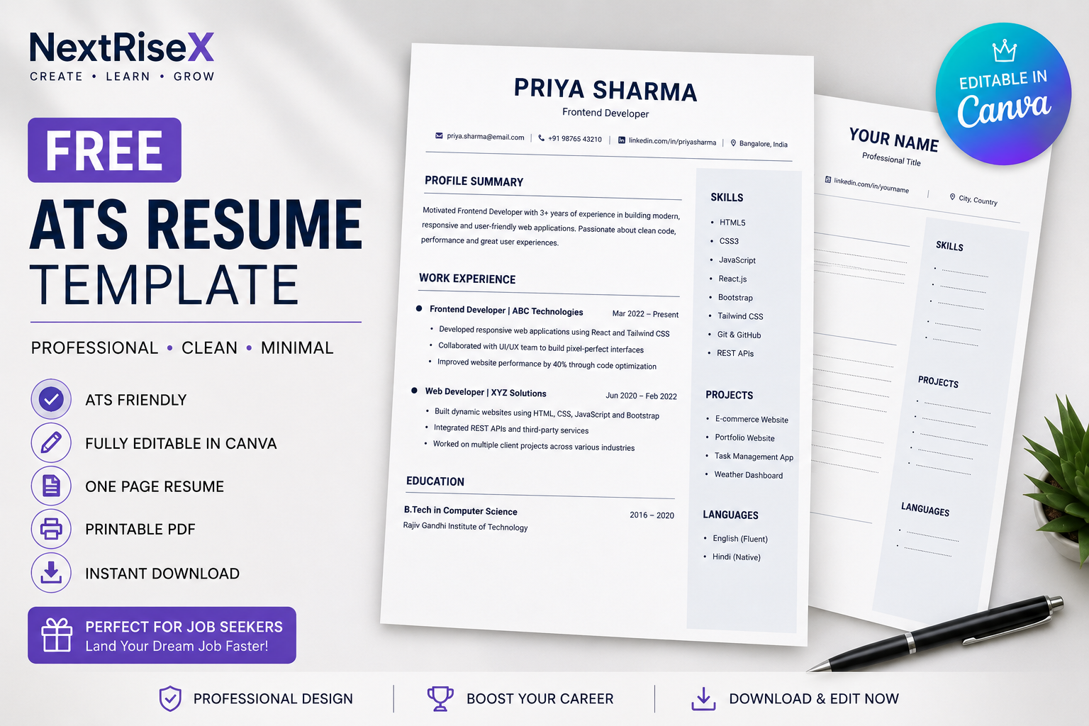 Free Minimal ATS Resume Template